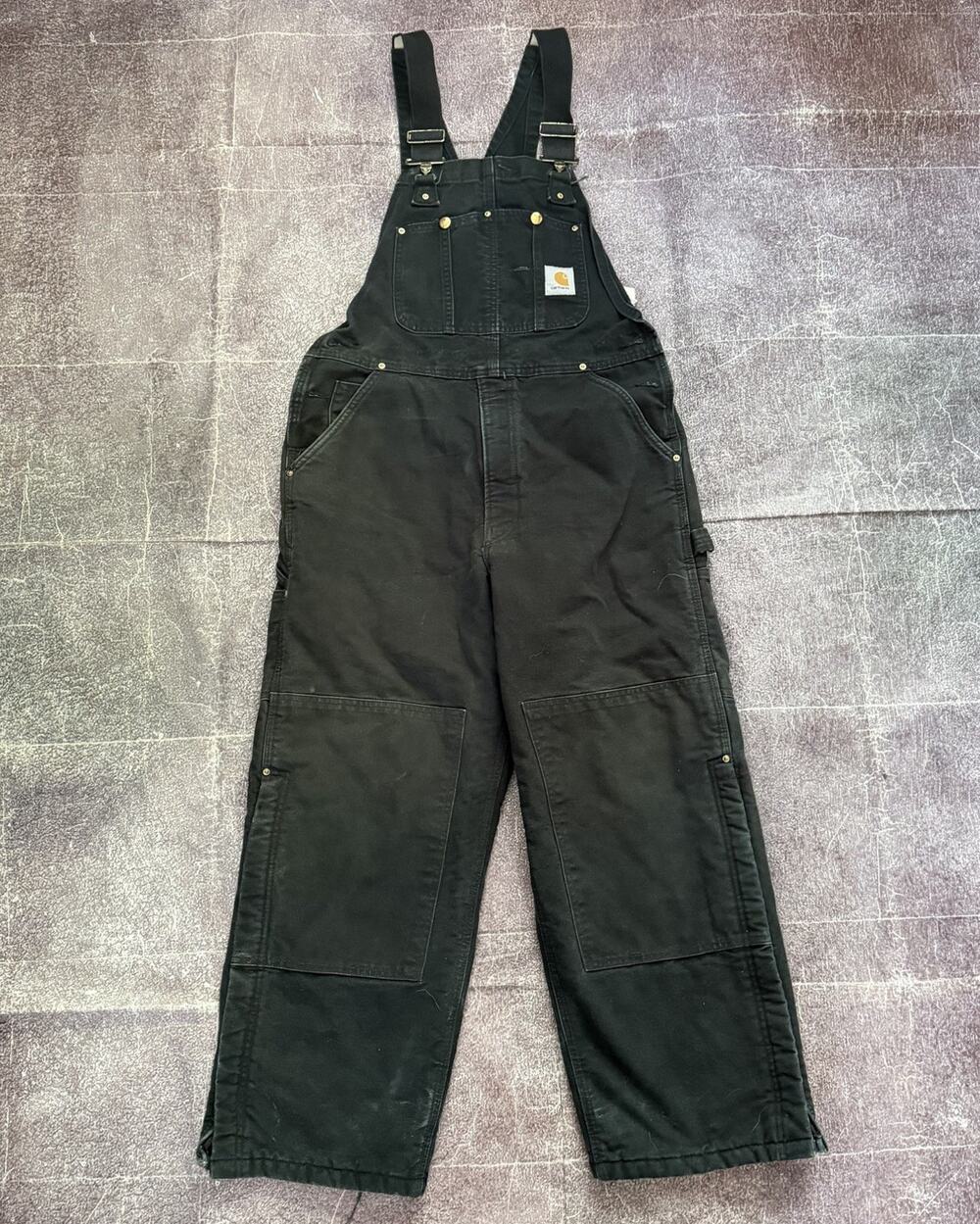 Men's Vintage Carhartt USA Black Double Knee Front Duck Bib Overalls Sz 36 X 28